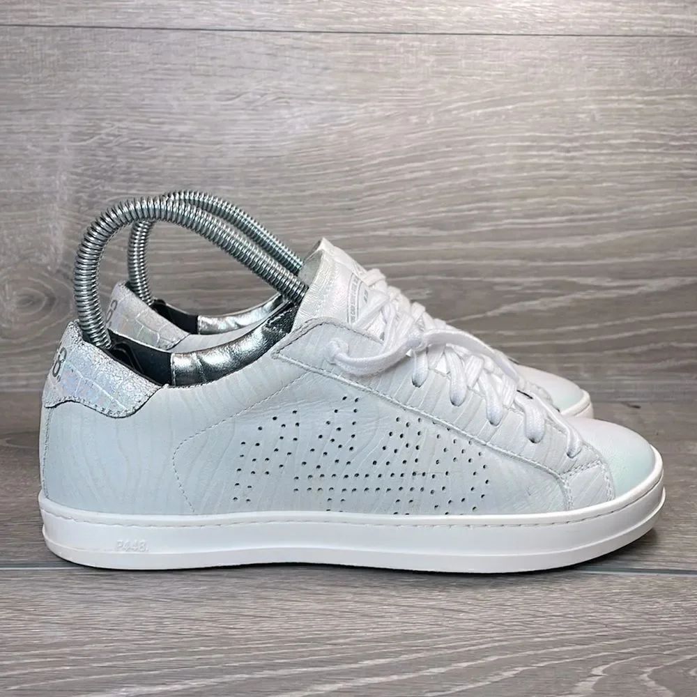 P448 John Women’s Sz 6-6.5/EU 36 Low Top Lace Up White Zebra Beige Sneakers
